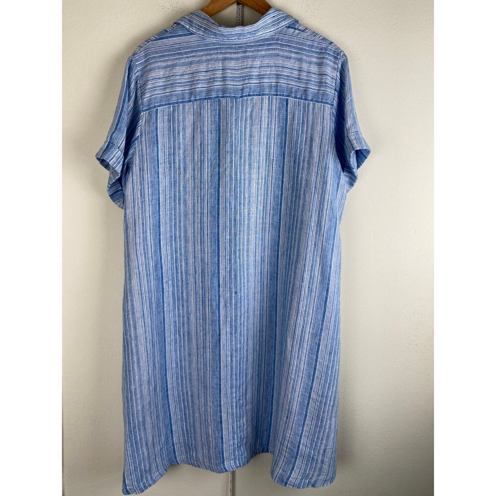 Tahari Linen Stripe Shirtdress Blue White Button Front 1X - Picture 8 of 11